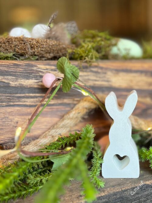 bunny, heart, small, cement-marble, decor, easter