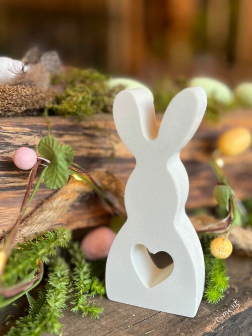 bunny, heart, standing, cement, large, easter, cement-marble, decor