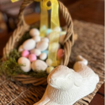 lie down hare, rabbit, cement, decor, table decor, easter