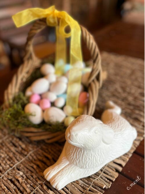 lie down hare, rabbit, cement, decor, table decor, easter